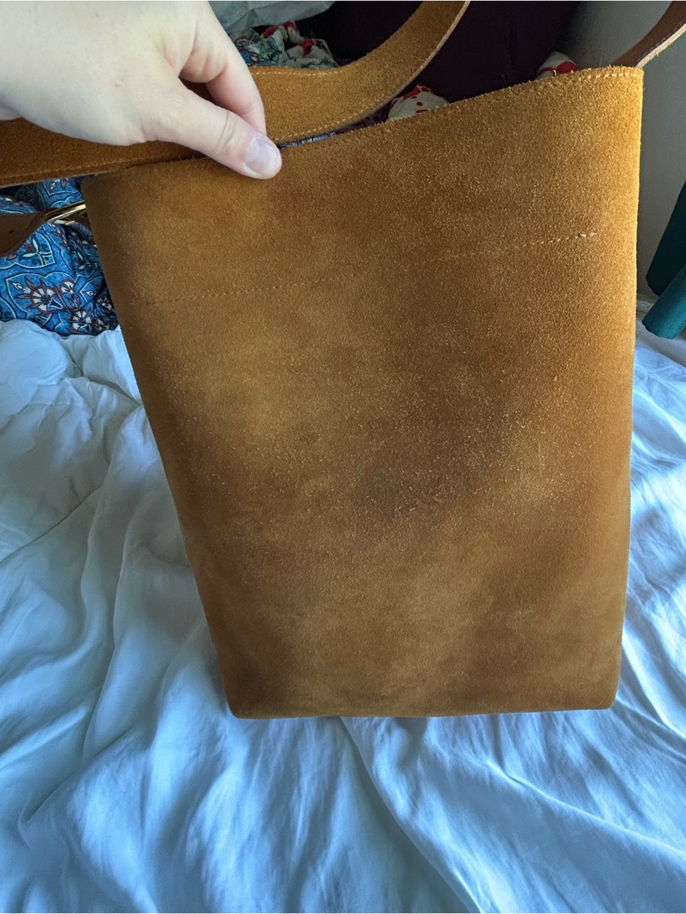 Madewell Suede Bucket Bag in Cognac Brown with Leather Strap - Picture 5 of 7